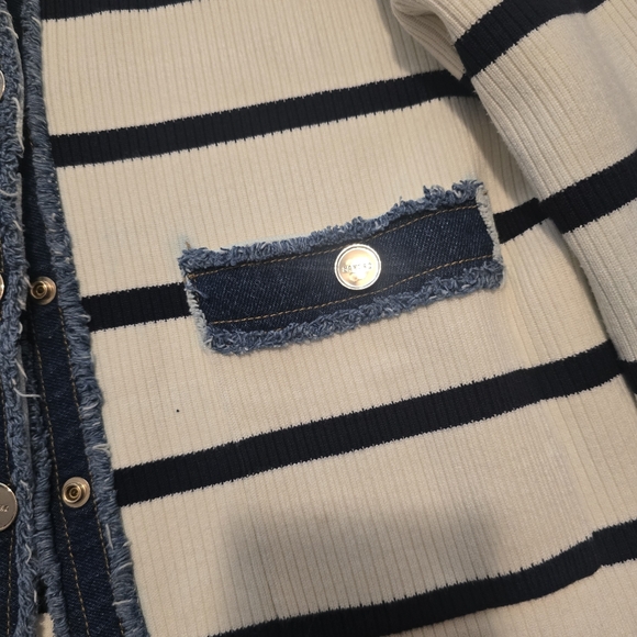 Sandro Stripey Cardigan With Denim Details - Picture 6 of 15